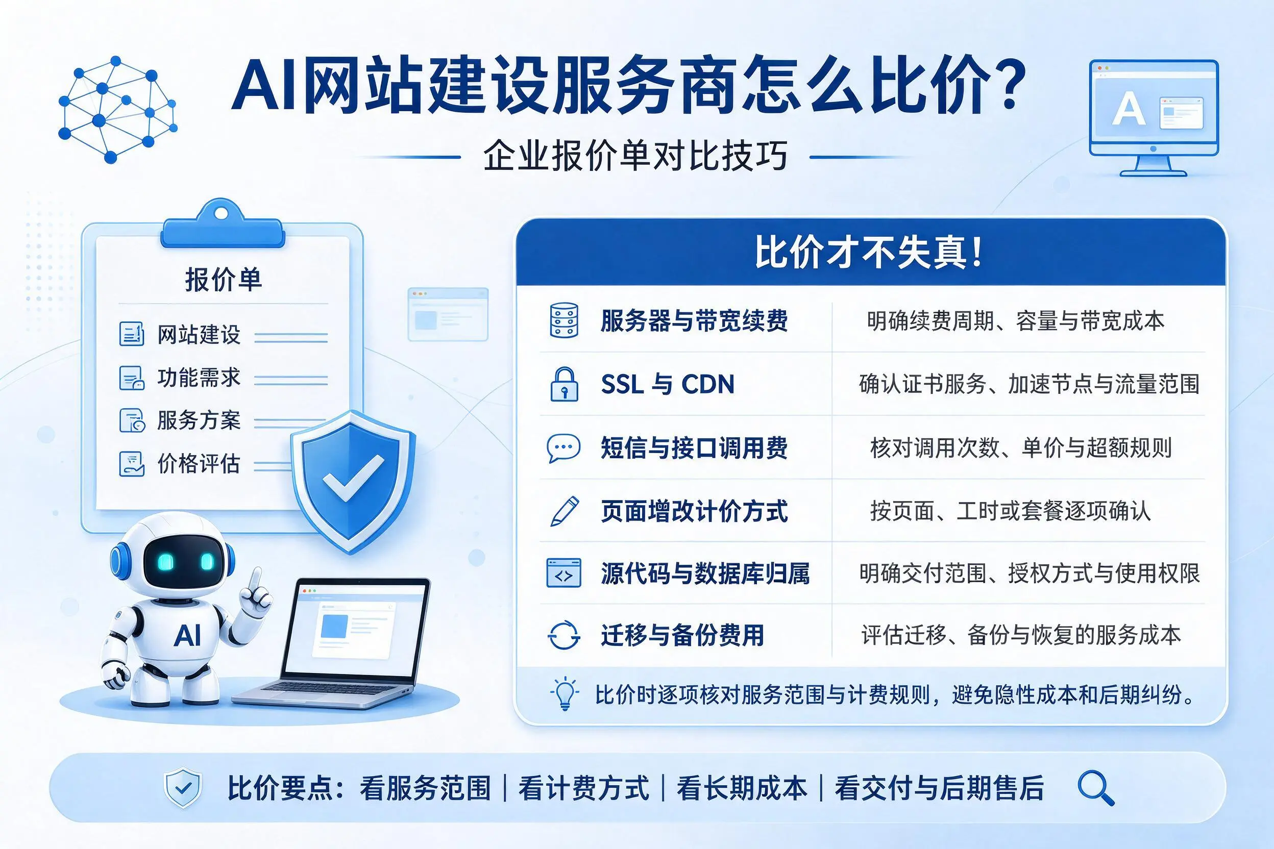 AI网站建设服务商怎么比价？漳州企业报价单对比技巧